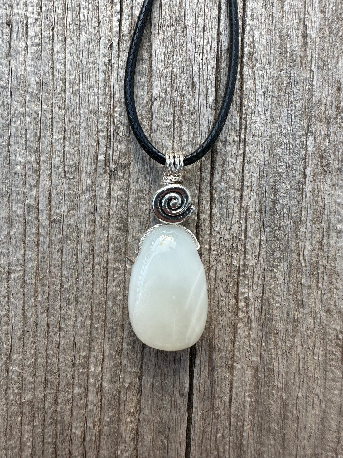 White Moonstone Necklace for New Beginnings, Intuition and Luck. Pewter Accent Piece.