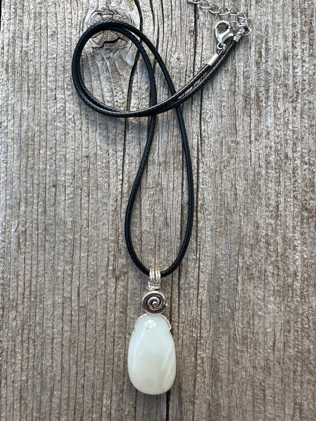 White Moonstone Necklace for New Beginnings, Intuition and Luck. Pewter Accent Piece.