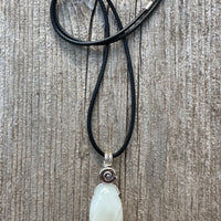 White Moonstone Necklace for New Beginnings, Intuition and Luck. Pewter Accent Piece.