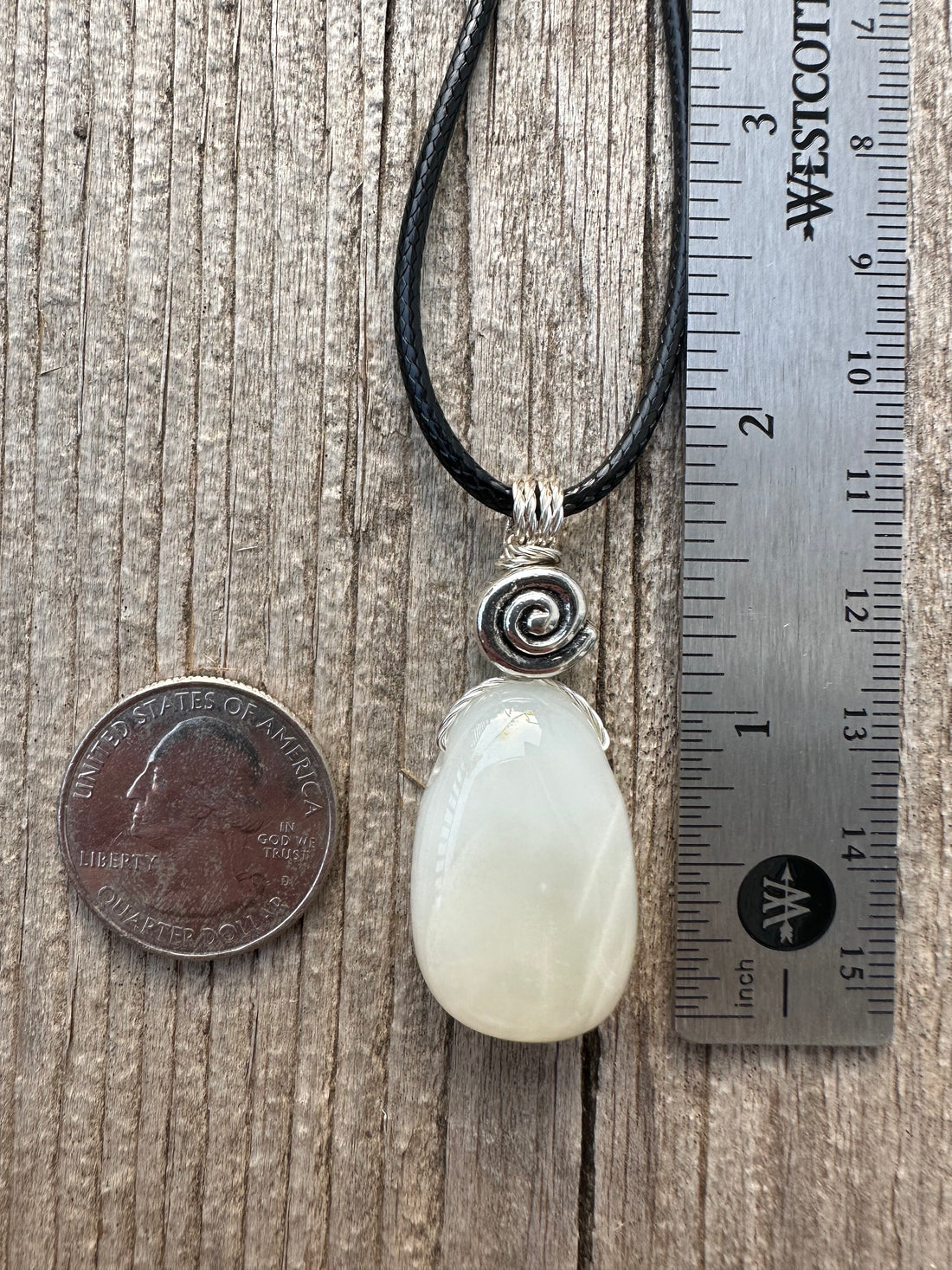 White Moonstone Necklace for New Beginnings, Intuition and Luck. Pewter Accent Piece.