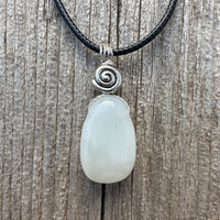 White Moonstone Necklace for New Beginnings, Intuition and Luck. Pewter Accent Piece.