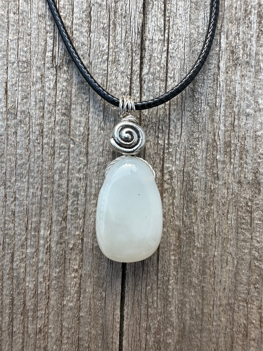 White Moonstone Necklace for New Beginnings, Intuition and Luck. Pewter Accent Piece.
