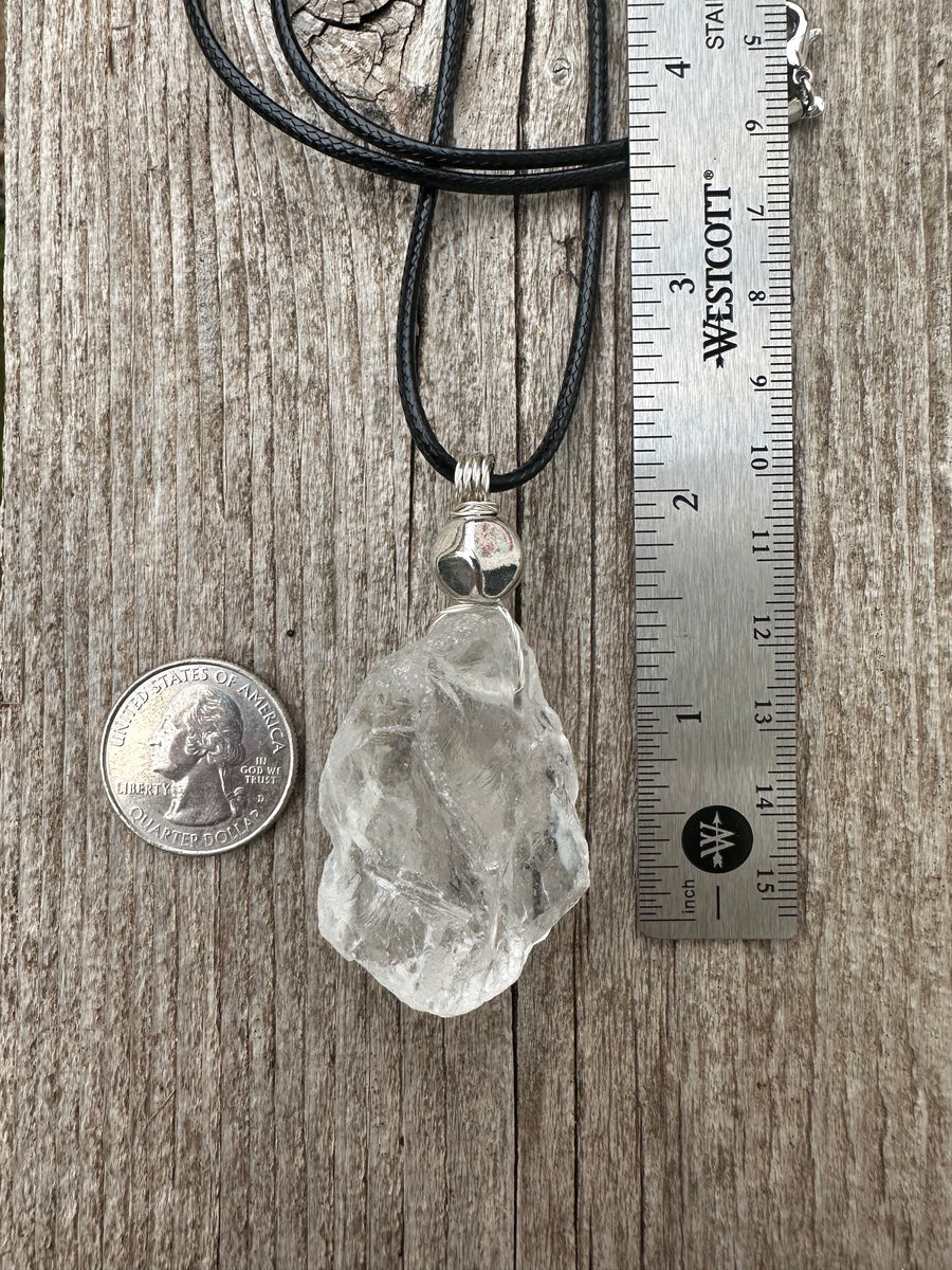 Raw Rock Crystal for Wisdom, Loyalty and Protection. Pewter Accent.