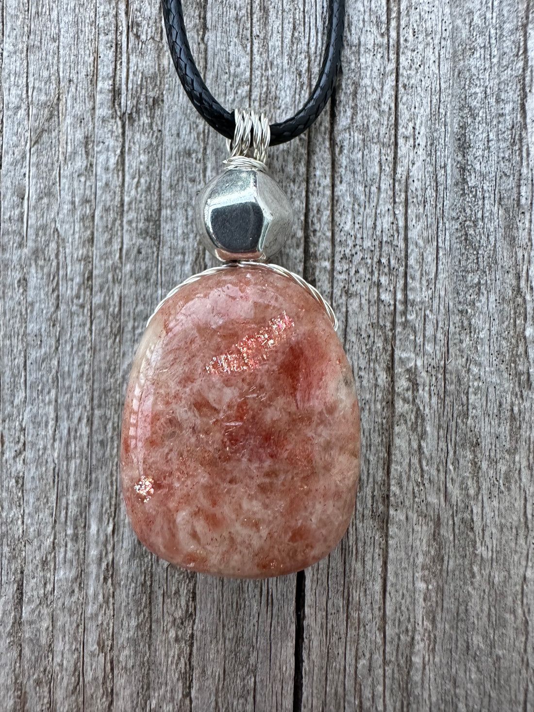 Sunstone Necklace for Positive Outlook, Good Fortune & Vitality. Swirl to Signify Consciousness.