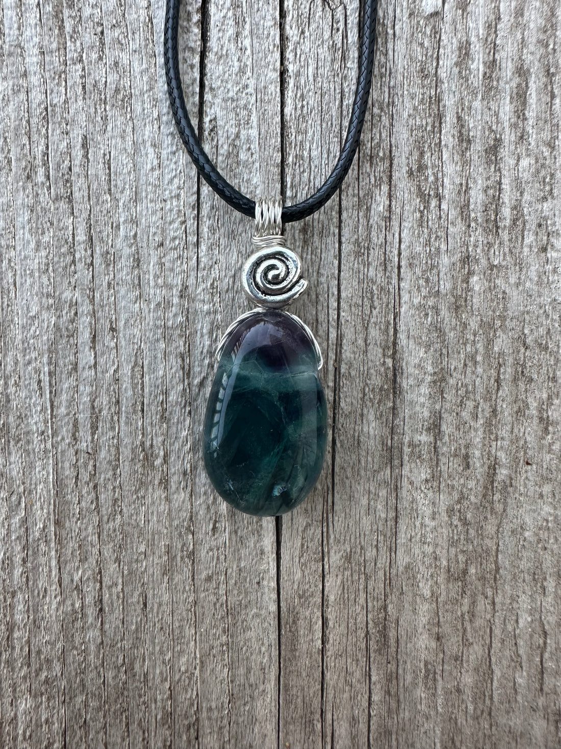 Fluorite Necklace for Protection, Spiritual Awakening, and Self-Confidence. Swirl to Signify Consciousness.