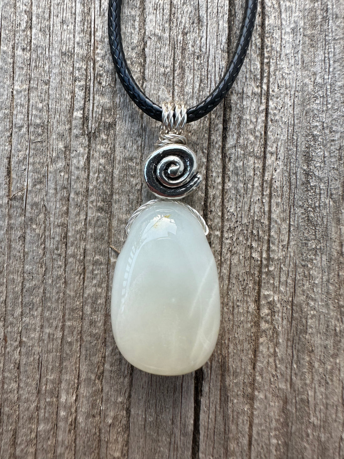 White Moonstone Necklace for New Beginnings, Intuition and Luck. Pewter Accent Piece.