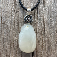 White Moonstone Necklace for New Beginnings, Intuition and Luck. Pewter Accent Piece.