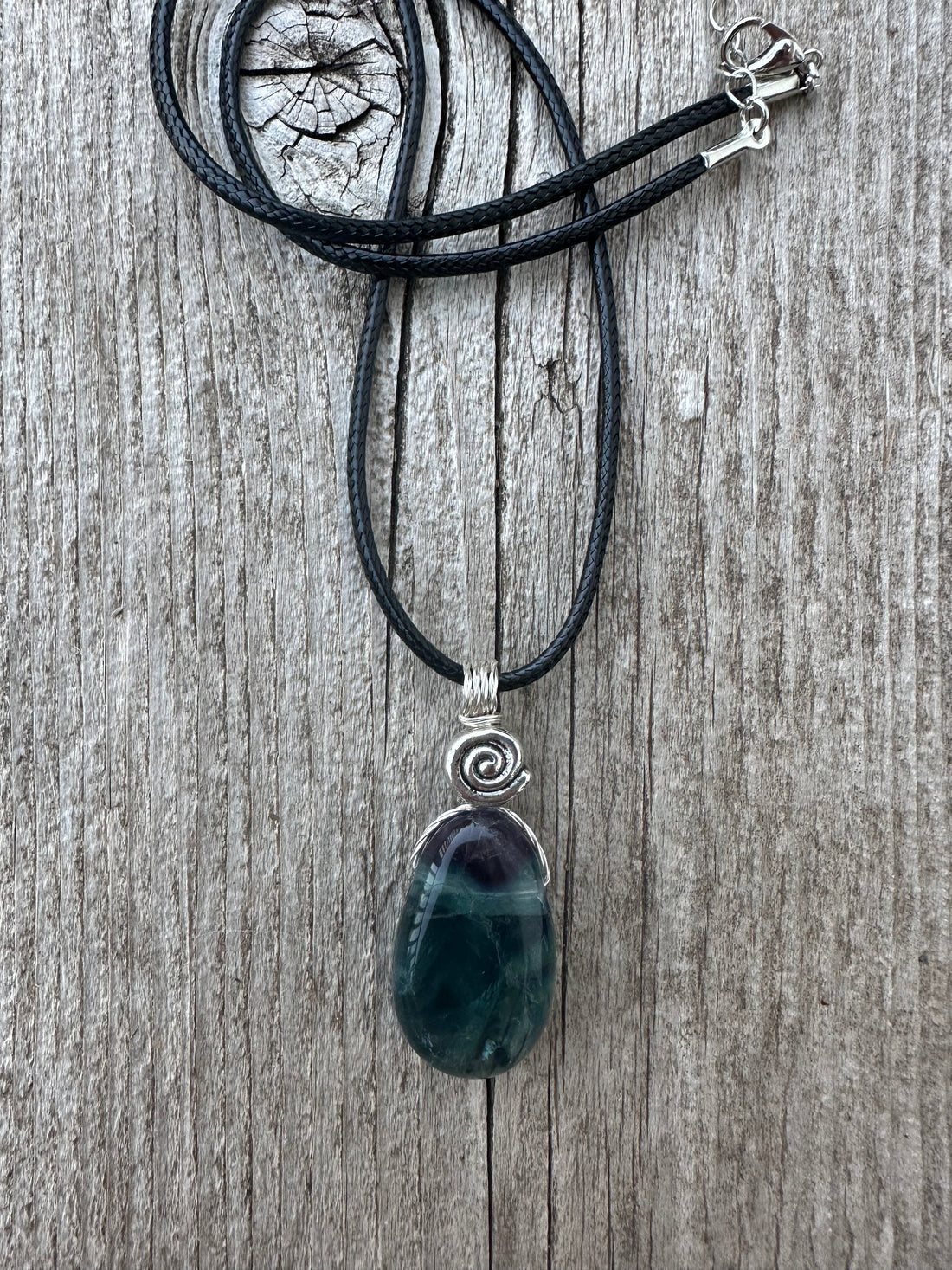 Fluorite Necklace for Protection, Spiritual Awakening, and Self-Confidence. Swirl to Signify Consciousness.