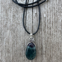 Fluorite Necklace for Protection, Spiritual Awakening, and Self-Confidence. Swirl to Signify Consciousness.