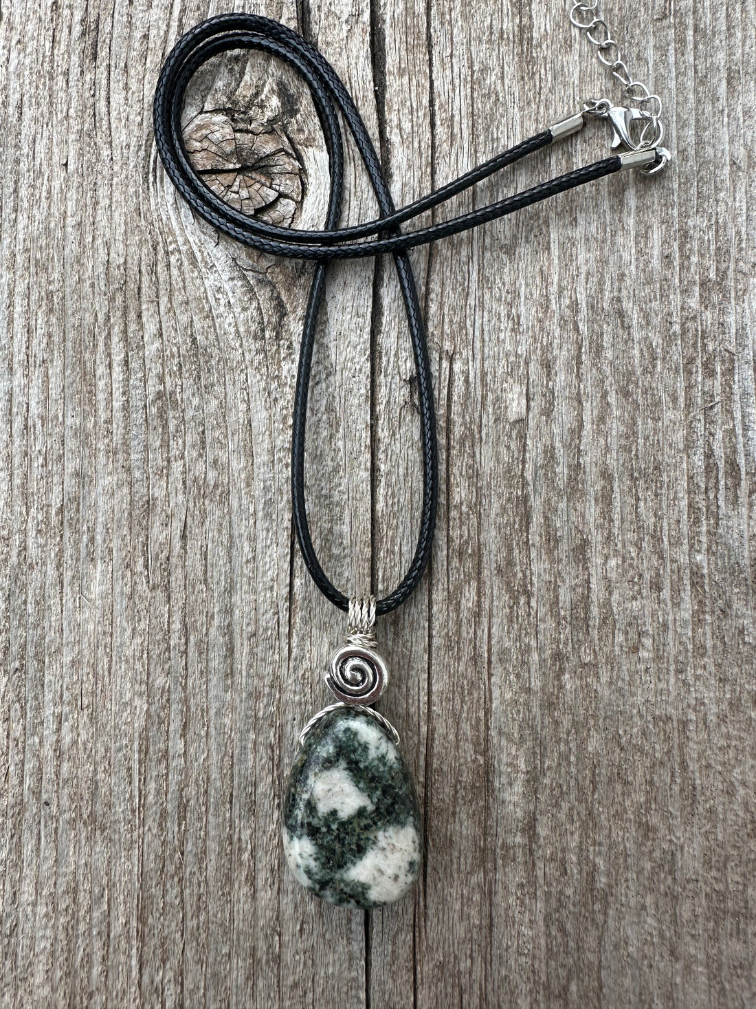 Preseli Bluestone Necklace for Protection & Psychic Growth. Spiral to Signify Consciousness.