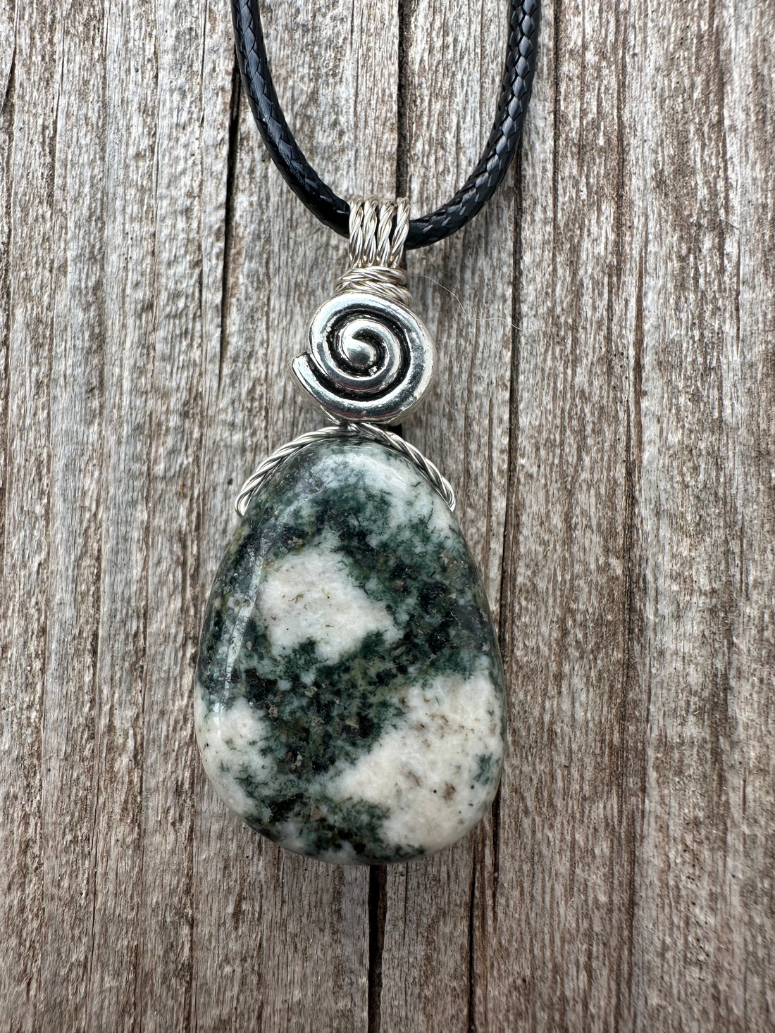 Preseli Bluestone Necklace for Protection & Psychic Growth. Spiral to Signify Consciousness.