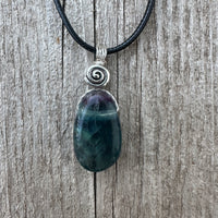 Fluorite Necklace for Protection, Spiritual Awakening, and Self-Confidence. Swirl to Signify Consciousness.