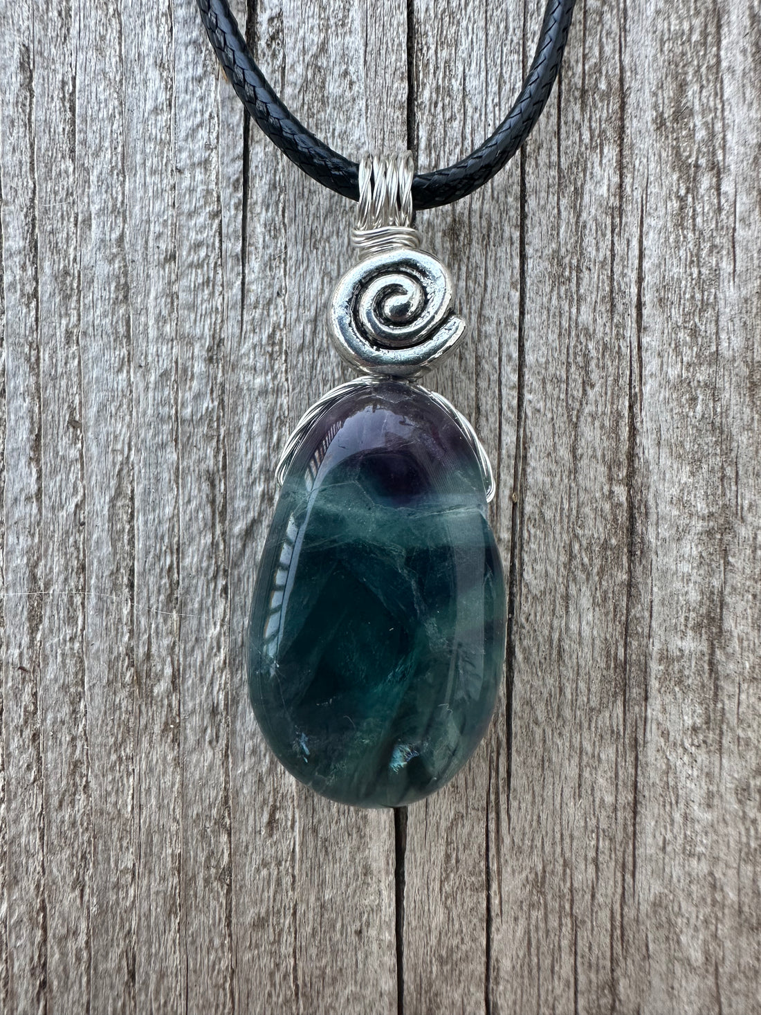 Fluorite Necklace for Protection, Spiritual Awakening, and Self-Confidence. Swirl to Signify Consciousness.