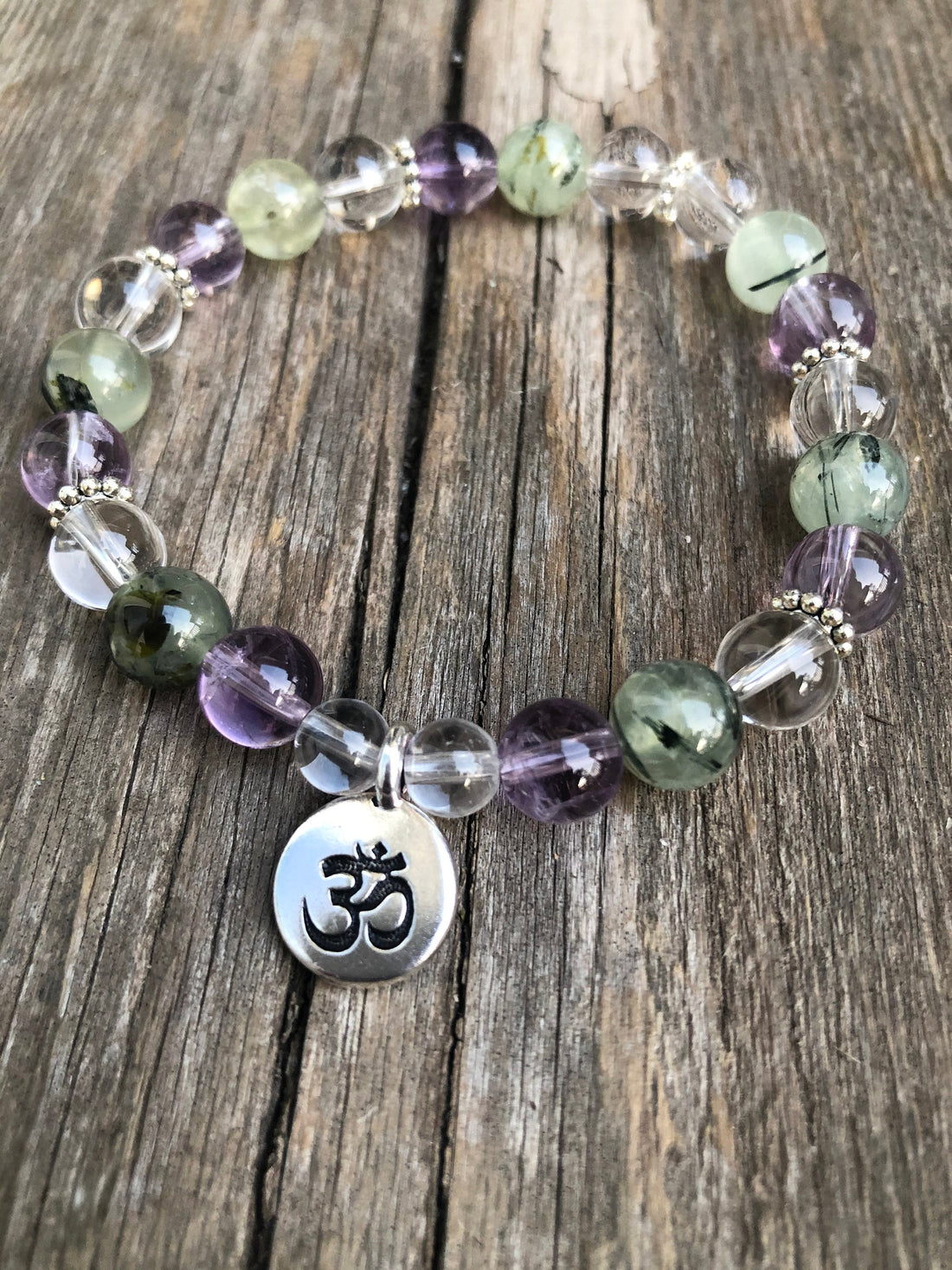 Bracelet for Intuition with Prehnite, Amethyst and Quartz