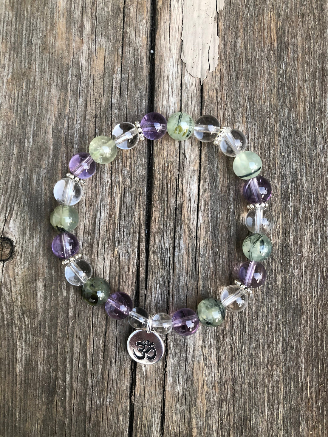 Bracelet for Intuition with Prehnite, Amethyst and Quartz