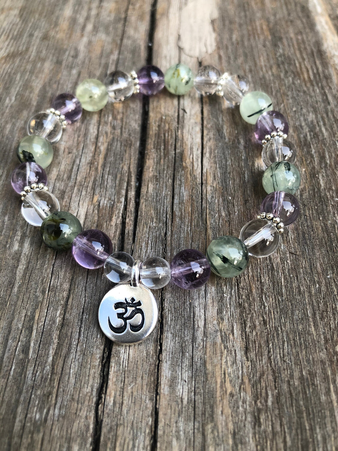 Bracelet for Intuition with Prehnite, Amethyst and Quartz