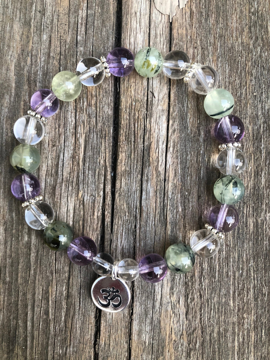 Bracelet for Intuition with Prehnite, Amethyst and Quartz