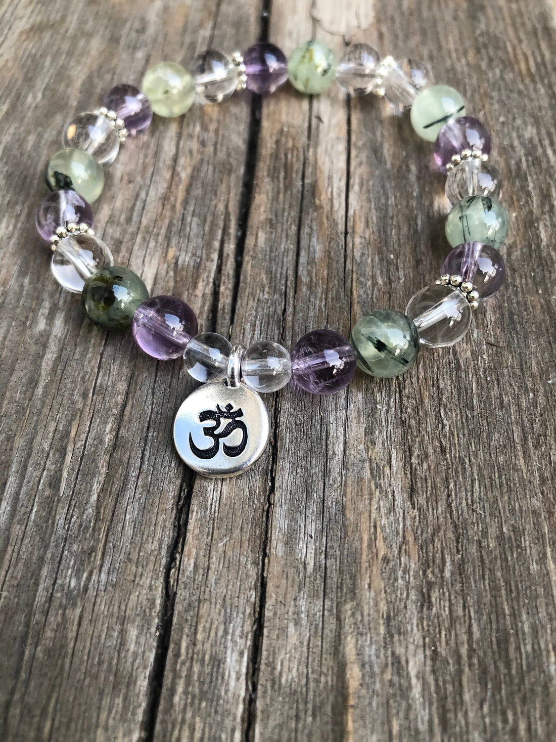 Bracelet for Intuition with Prehnite, Amethyst and Quartz