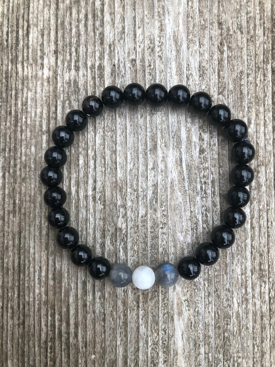 Bracelet for Enlightenment and Protection With Celestite, Labradorite and Black Tourmaline