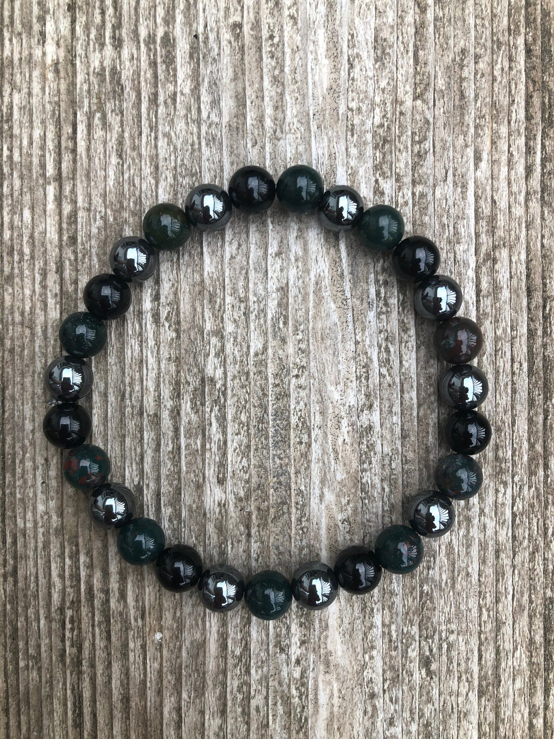 Bracelet for Grounding with Bloodstone, Hematite, and Black Onyx