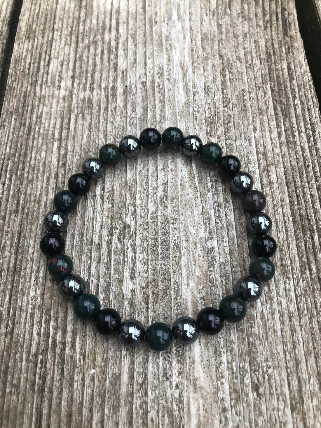 Bracelet for Grounding with Bloodstone, Hematite, and Black Onyx