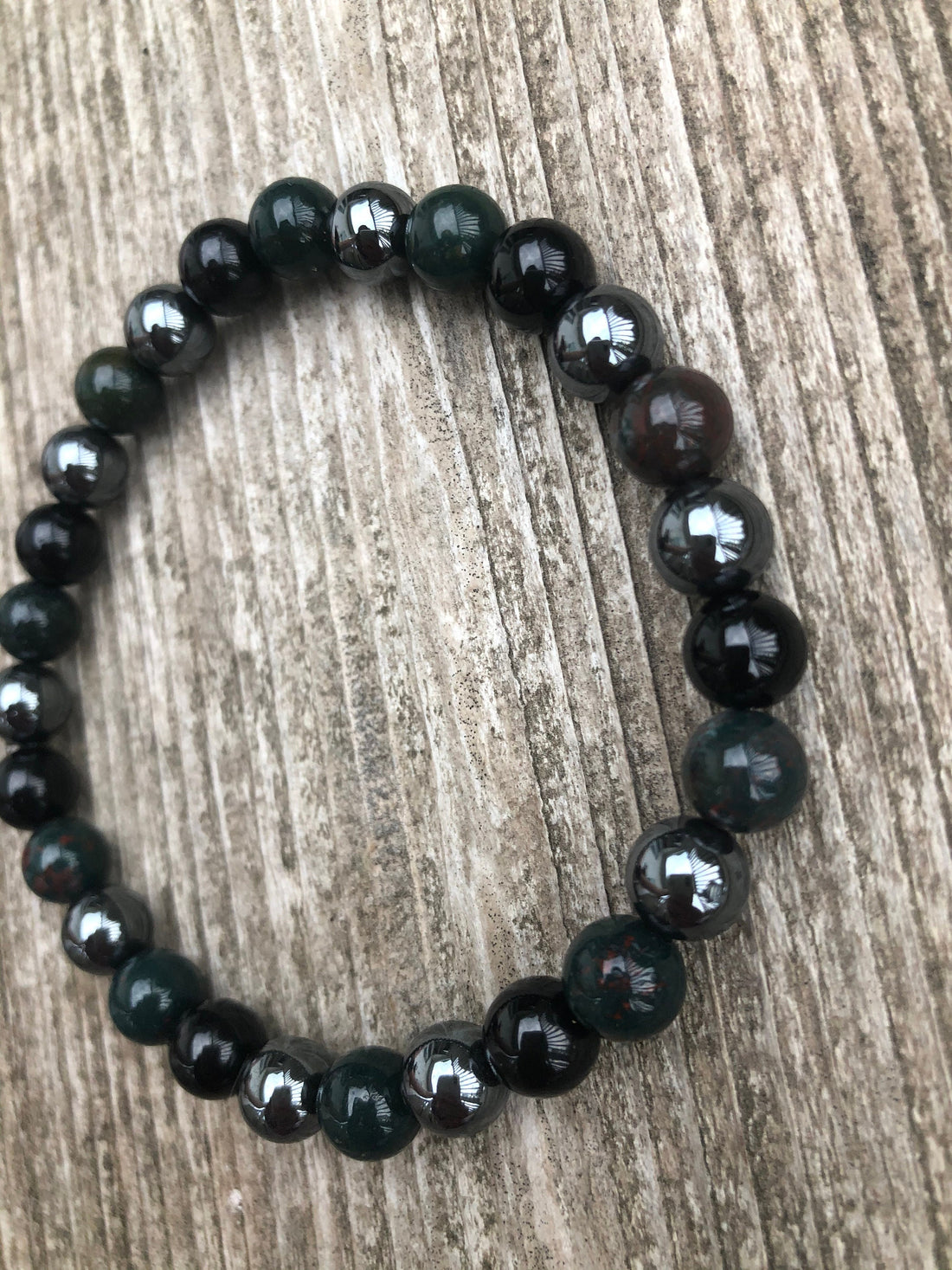 Bracelet for Grounding with Bloodstone, Hematite, and Black Onyx