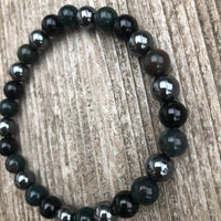 Bracelet for Grounding with Bloodstone, Hematite, and Black Onyx