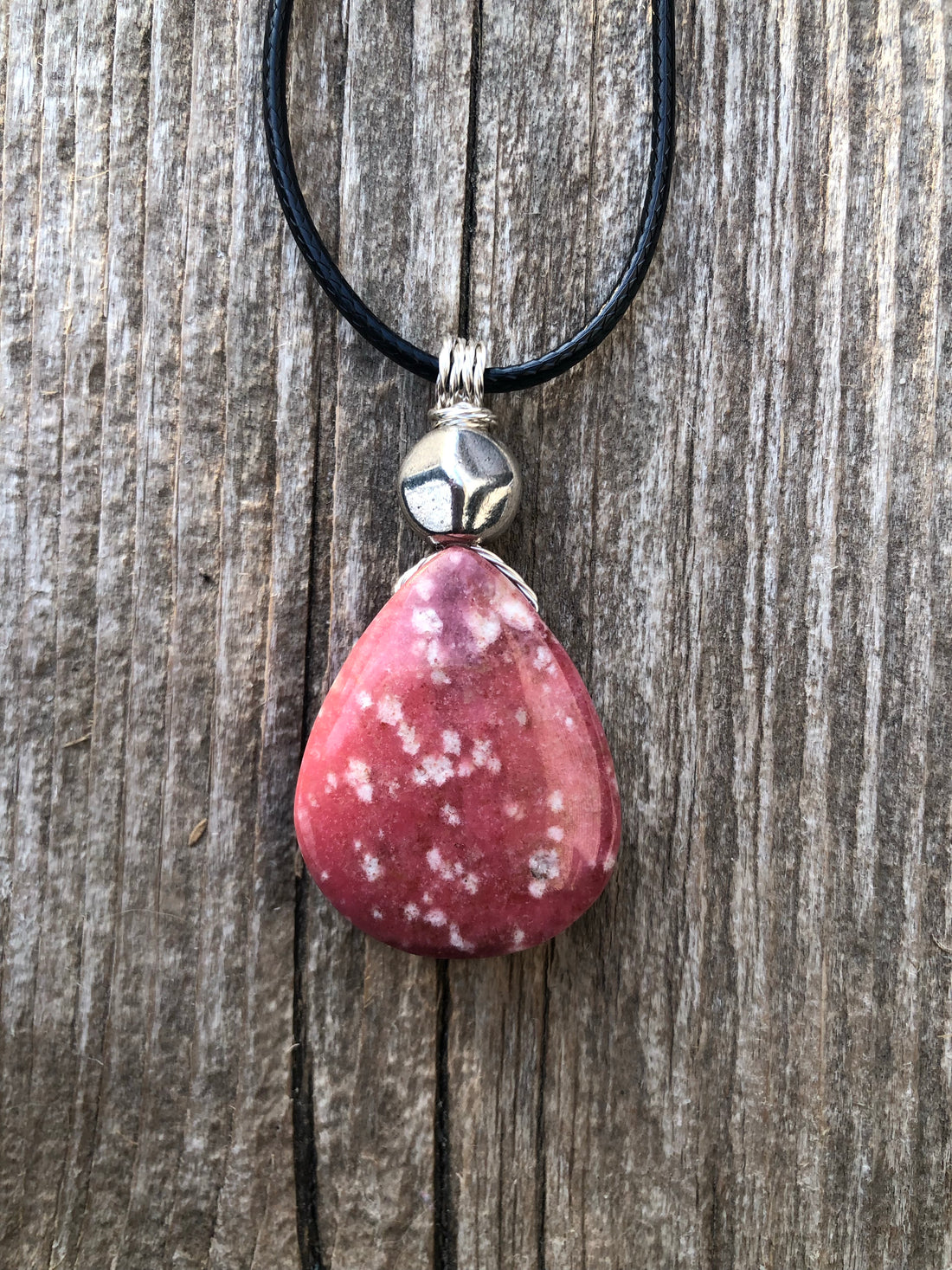 Thulite for Regeneration & Love. Pewter Accent.