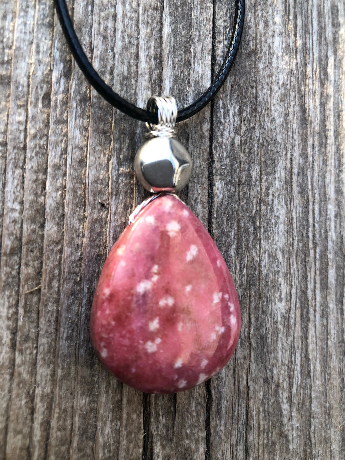 Thulite for Regeneration & Love. Pewter Accent.