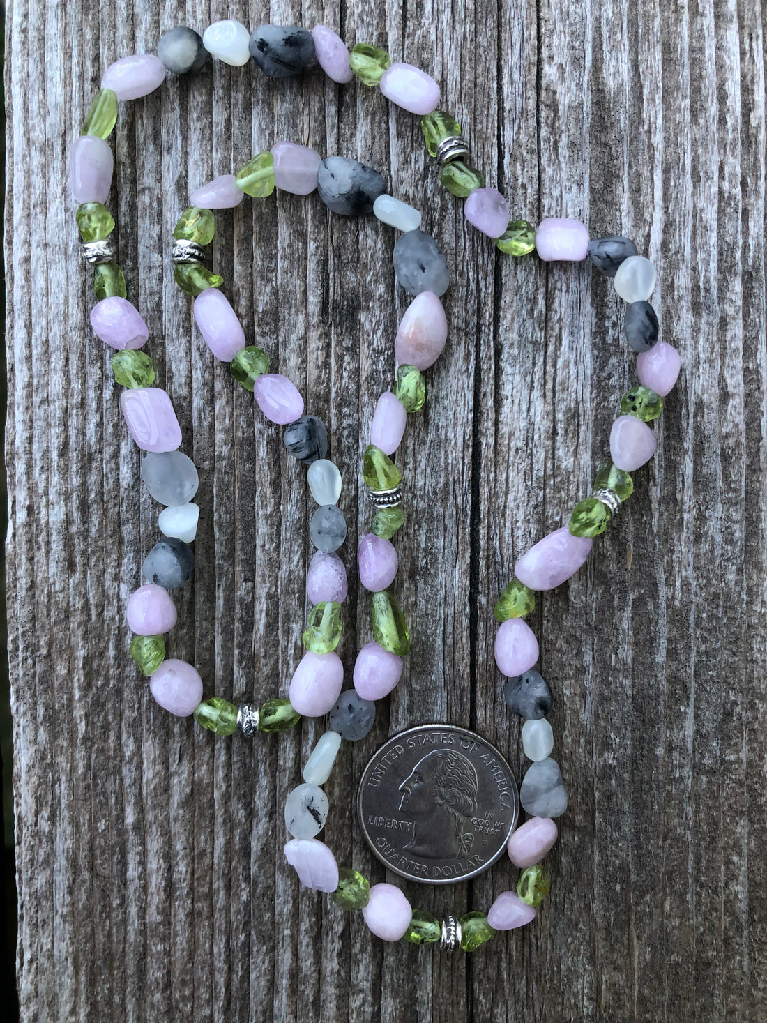 Kunzite, Peridot, Moonstone and Tourmalated Quartz Bracelet/Necklace