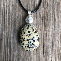 Dalmatian Jasper Necklace for Balance and Joy. Pewter Accent