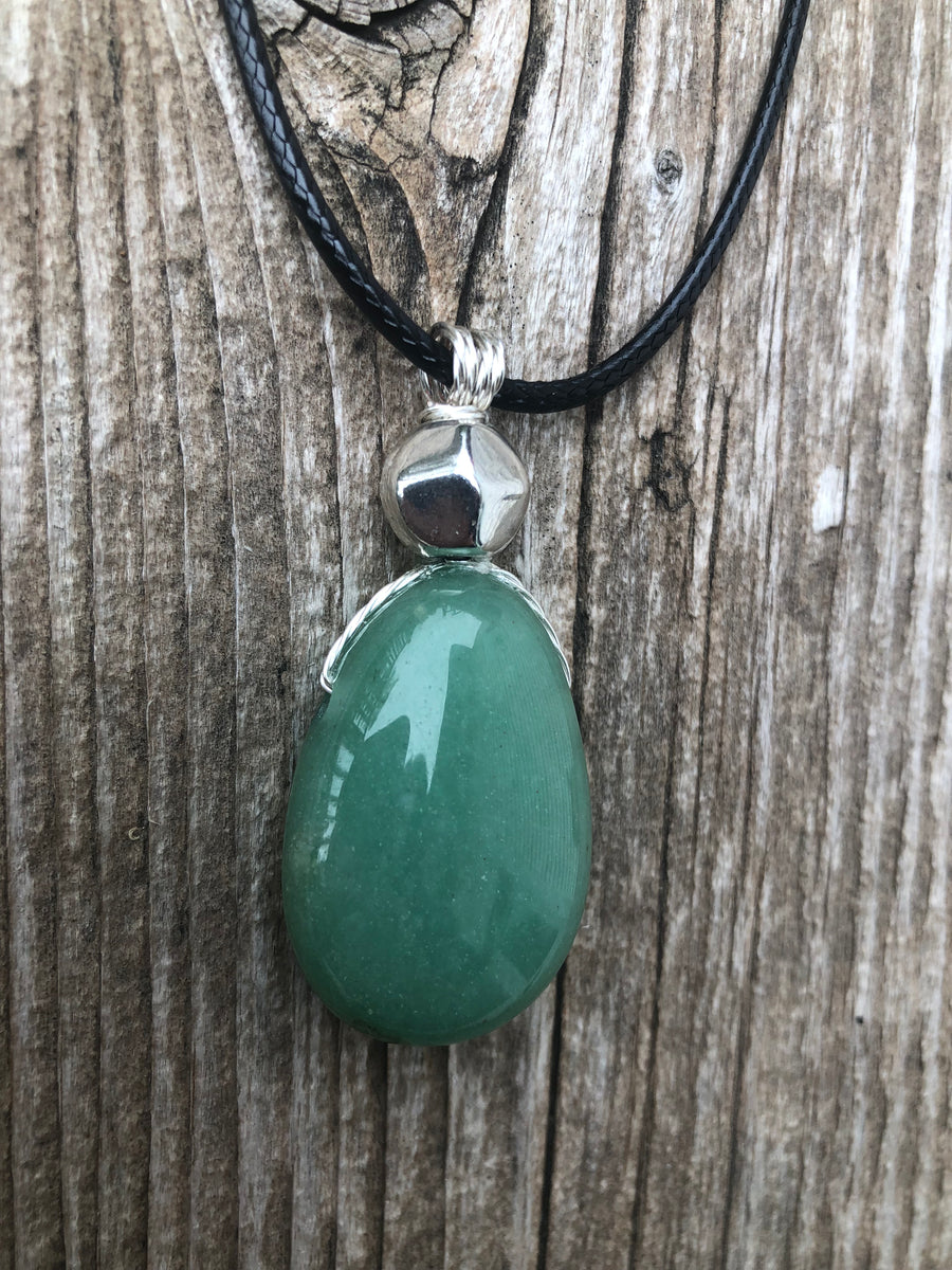 Green Aventurine Necklace for Luck and Joy. Pewter Accent.