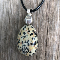 Dalmatian Jasper Necklace for Balance and Joy. Pewter Accent