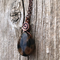 Chiastolite Pendant for Protection and Rebirth. Copper Accents with Swirl to Signify Consciousness. 18 inch Copper Chain