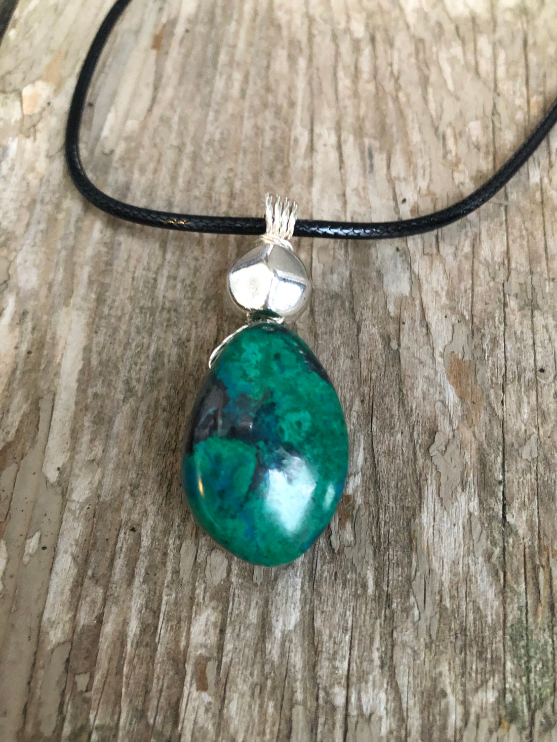 Chrysocolla for Release and Positivity. Pewter Accent.