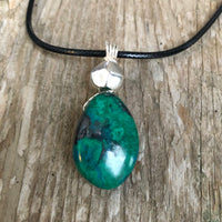 Chrysocolla for Release and Positivity. Pewter Accent.