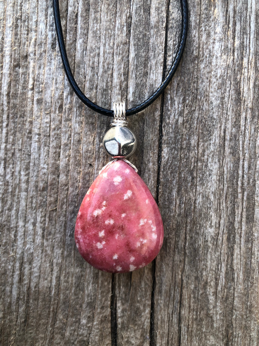 Thulite for Regeneration & Love. Pewter Accent.