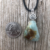 Chrysoprase for Truth, Hope and Peace. Swirl to Signify Consciousness. 18 Inch Cable Included.