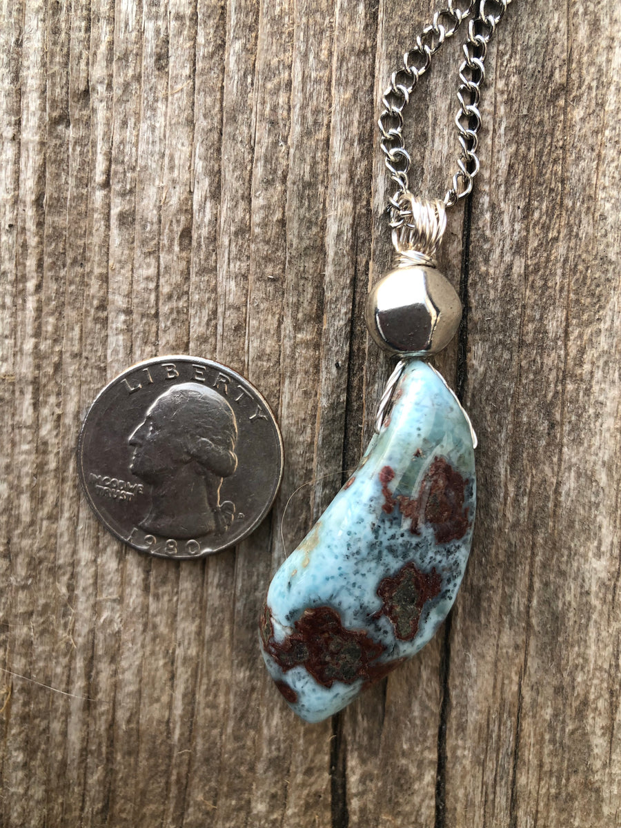 Larimar for Raising Consciousness, Communicating with Angelic Realm and Releasing. Stainless Steel Chain