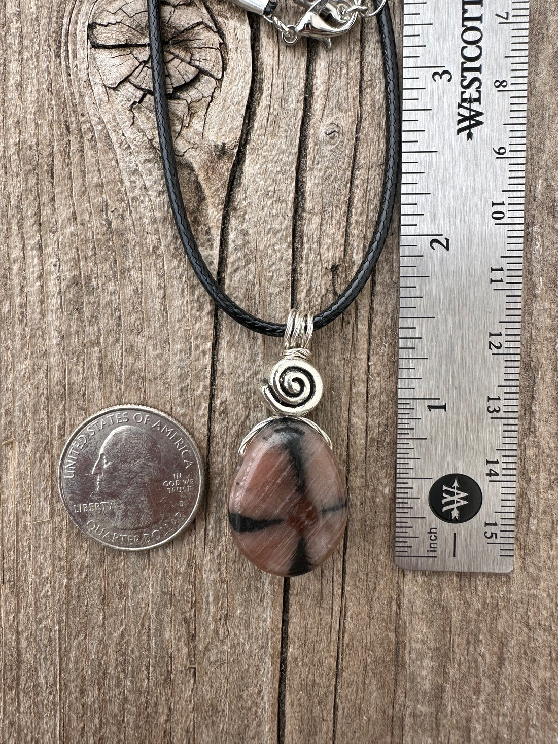 Chiastolite Pendant for Protection and Rebirth. Black cable and Swirl for Higher Consciousness.