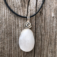 Selenite Necklace for Clearing Energy and Understanding. Swirl Signifies Consciousness