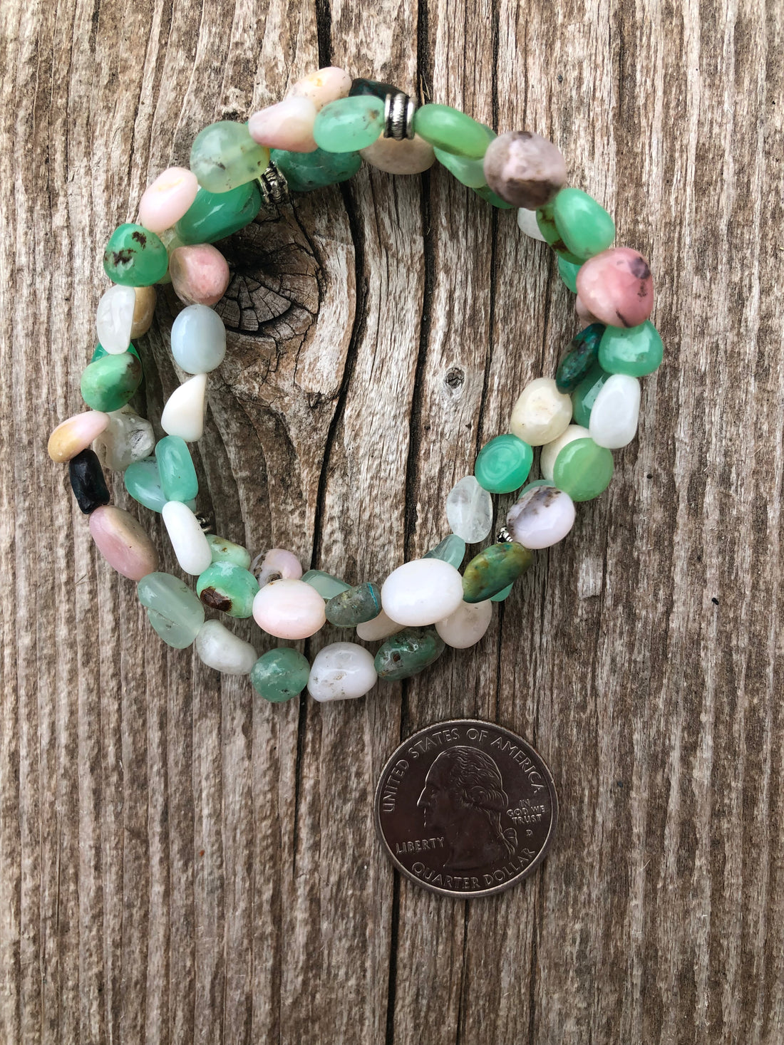 Chrysoprase, Pink Opal, Moonstone & Chrysocolla Wrap Bracelet for Heart Centered Awareness