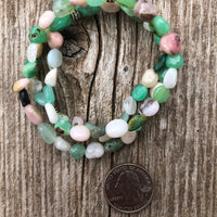 Chrysoprase, Pink Opal, Moonstone & Chrysocolla Wrap Bracelet for Heart Centered Awareness