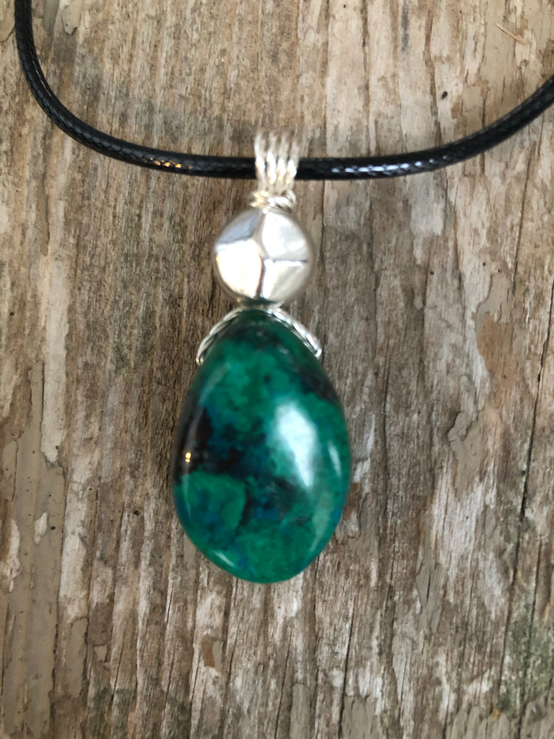 Chrysocolla for Release and Positivity. Pewter Accent.