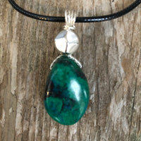 Chrysocolla for Release and Positivity. Pewter Accent.