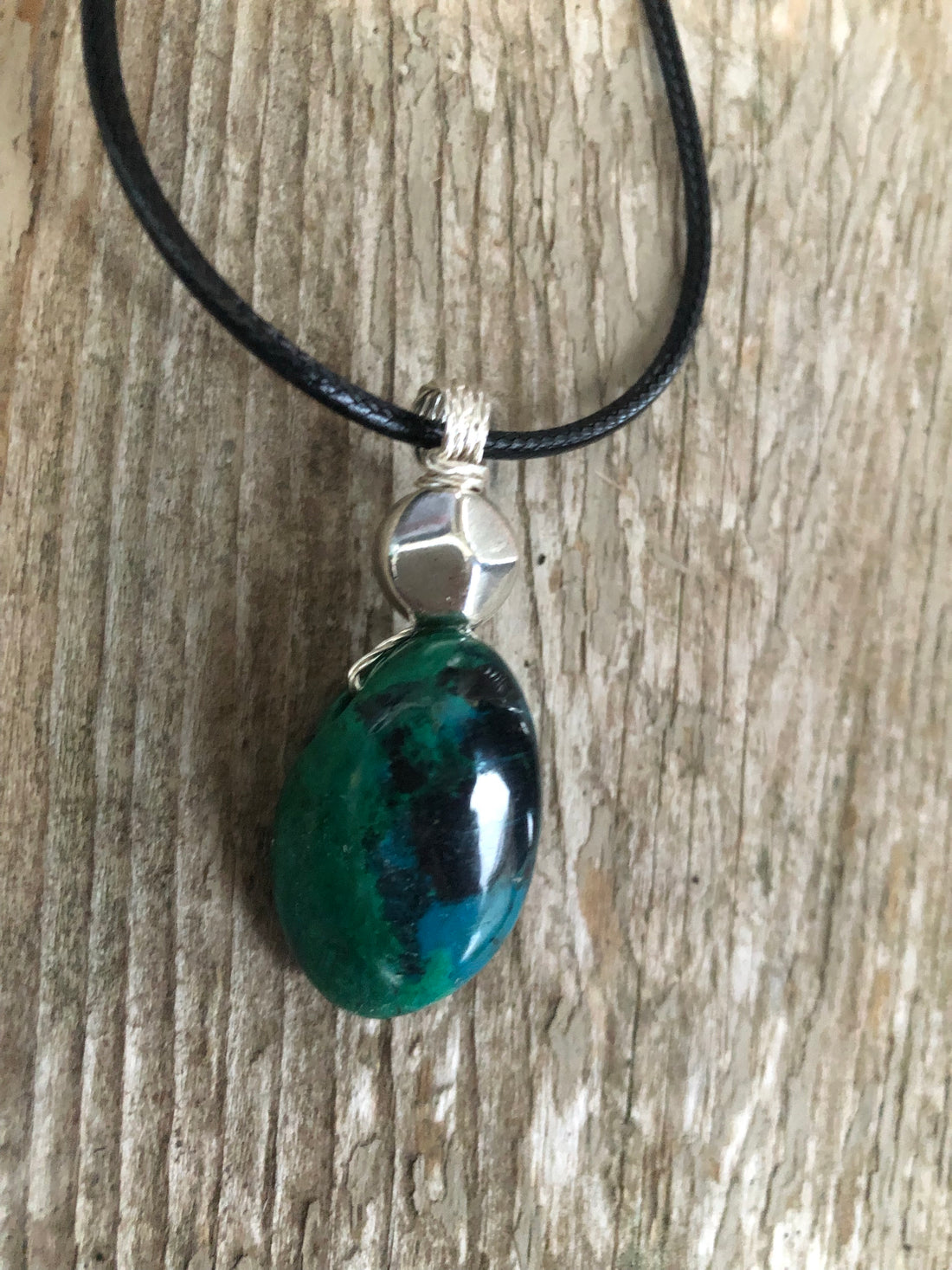 Chrysocolla for Release and Positivity. Pewter Accent.