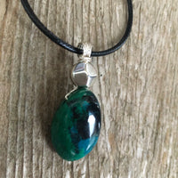 Chrysocolla for Release and Positivity. Pewter Accent.