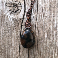 Chiastolite Pendant for Protection and Rebirth. Copper Accents with Swirl to Signify Consciousness. 18 inch Copper Chain