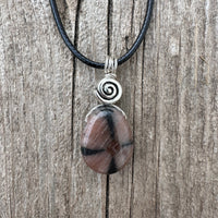 Chiastolite Pendant for Protection and Rebirth. Black cable and Swirl for Higher Consciousness.