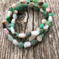 Chrysoprase, Pink Opal, Moonstone & Chrysocolla Wrap Bracelet for Heart Centered Awareness